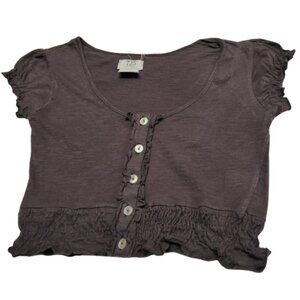 Grey Short Cotton Crop Top with Short Sleeve for Kids Teens Petite Women - XS/TP